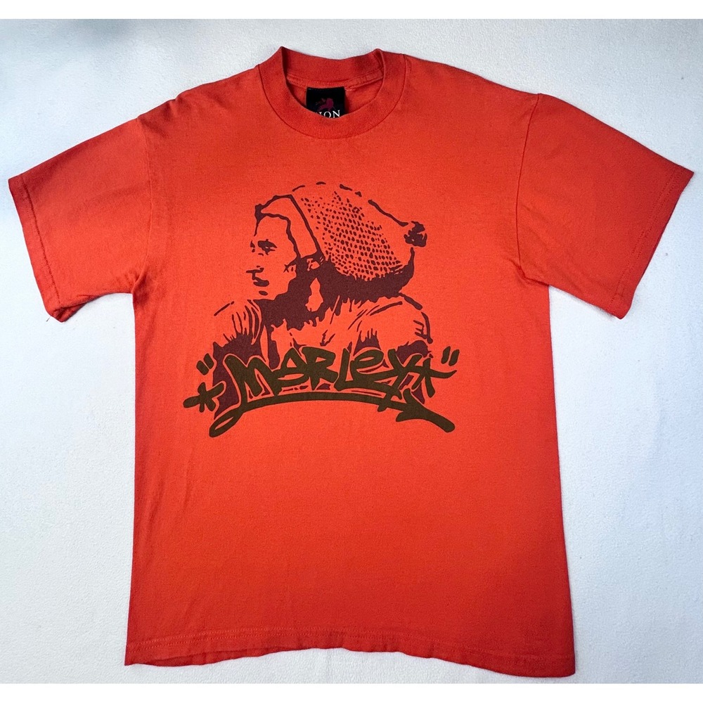Zion Rootswear Bob Marley Orange Graphic T-Shirt Mens Small Reggae Streetwear
